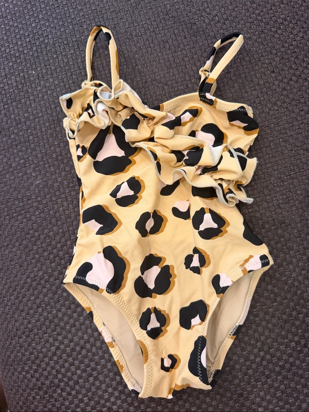 Ruffle One-Piece Girls' Swimsuit in Yellow Leopard Print 6-12M